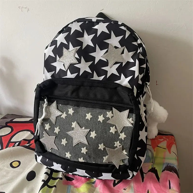 vzyzv  -  Star Spliced Backpack Y2k All Match Student Schoolbag Korean Fashion High-capacity Office Lady Laptop Bag Travel Mochila