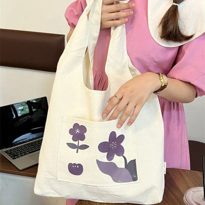 vzyzv  -  Canvas Women Sweet Flower Print Tote Bags Korean Vintage Trendy Chic Handbag High-capacity Casual Y2k Shoulder Underarm Bag