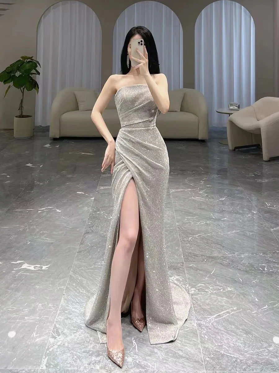 vzyzv  -  New Sexy Tube Top High Split Mermaid Prom Party Dresses Woman Elegant Long Evening Dresses