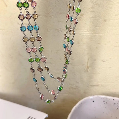 vzyzv -  Sweet Cool Multi Layered Colored Crystal Necklace for Women Light High Luxury Neck Chain Lock Bone Chain Choker Summer Fashion