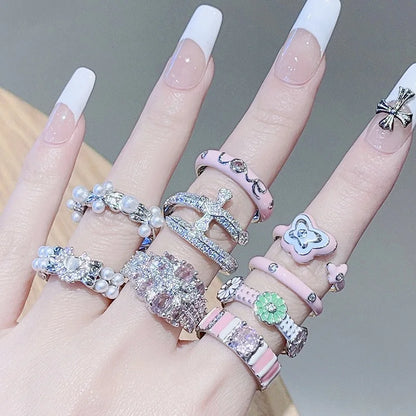 vzyzv  -  New Korean Oil Dropping Metal Opening Ring Fashionable Elegant Simple Geometric Ring Women's Jewelry