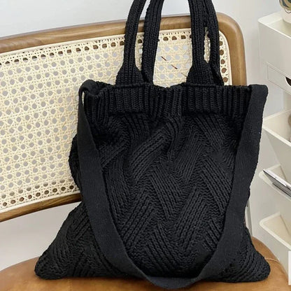 vzyzv  -  Grunge Vintage Knitted Solid Shoulder Bag Simple All Match Y2k Aesthetic Tote  Japanese Cute High-capacity Crossbody Handbags