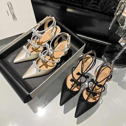 vzyzv -  Plus Size Sexy High Heels Sandals Woman Rhinestone Butterfly-knot Wedding Party Shoes Women Crystal Summer Thin Heels Sandals