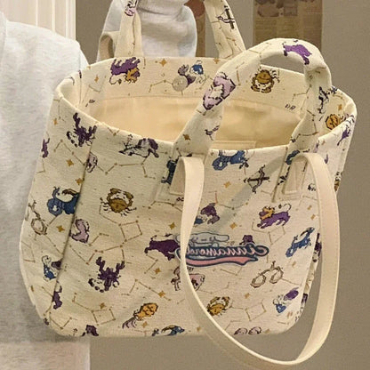 vzyzv  -   Cute All Match Canvas High-capacity Tote Bags Women Office Lady Grunge Shoulder  Casual Cartoon Print Handbags for Students