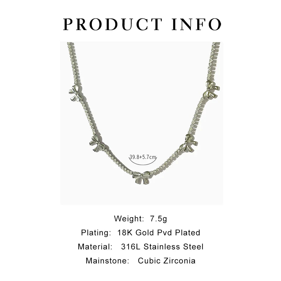 vzyzv  -  Peri'sbox Anti Tarnish Stainless Steel Cute Bow Cz Tennis Choker Necklace for Girl Y2K Tie the Knot Zircon Collar Korean Jewelry