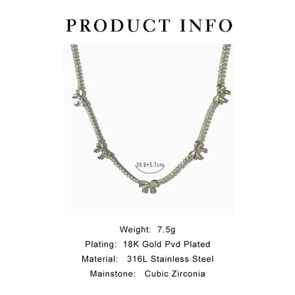 vzyzv  -  Peri'sbox Anti Tarnish Stainless Steel Cute Bow Cz Tennis Choker Necklace for Girl Y2K Tie the Knot Zircon Collar Korean Jewelry