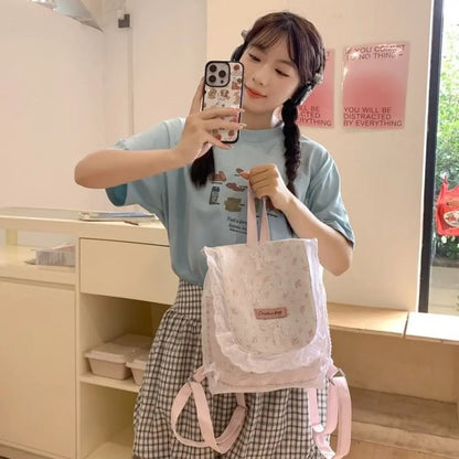 vzyzv  -  Cat Shape Lace Flower Backpack Korean Style Student Girl Book Bag Nylon Shoulder Bag Pinted Fashion Floral Handbag Outdoor