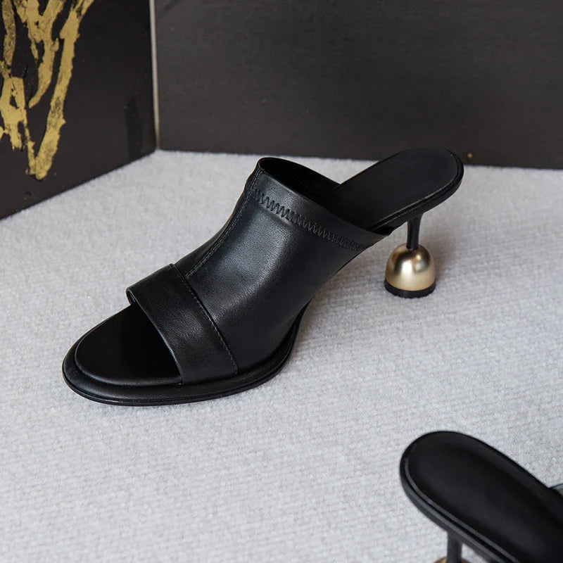 vzyzv  -  Summer Slippers Cow Leather Open Toe Women Sandals Sexy Heels European Fashion Show Sandles Elegant Party  Shoes