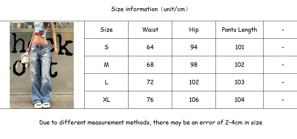 vzyzv  -  Fashion Street Blue Washed Low Rise Straight Jeans Women Summer Retro New Loose Korean Street Casual Wide Leg Jeans