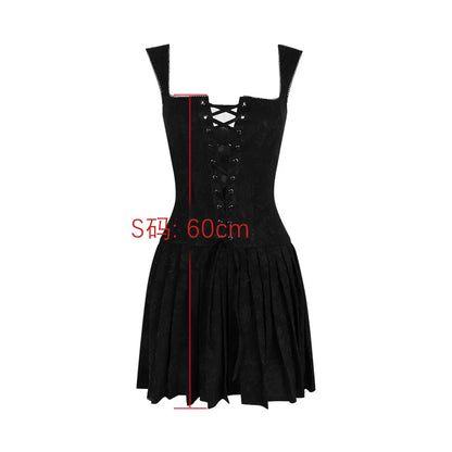 vzyzv  -  Autumn Women Black Lace Up Bodycon Dress Sexy Mini Spaghetti Strap Pleated Dress Female Birthday Party Dresses