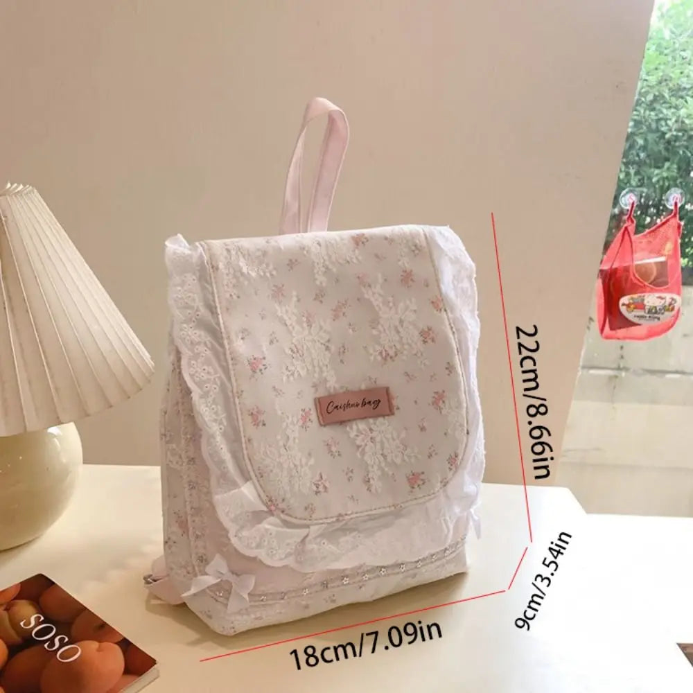 vzyzv  -  Cat Shape Lace Flower Backpack Korean Style Student Girl Book Bag Nylon Shoulder Bag Pinted Fashion Floral Handbag Outdoor