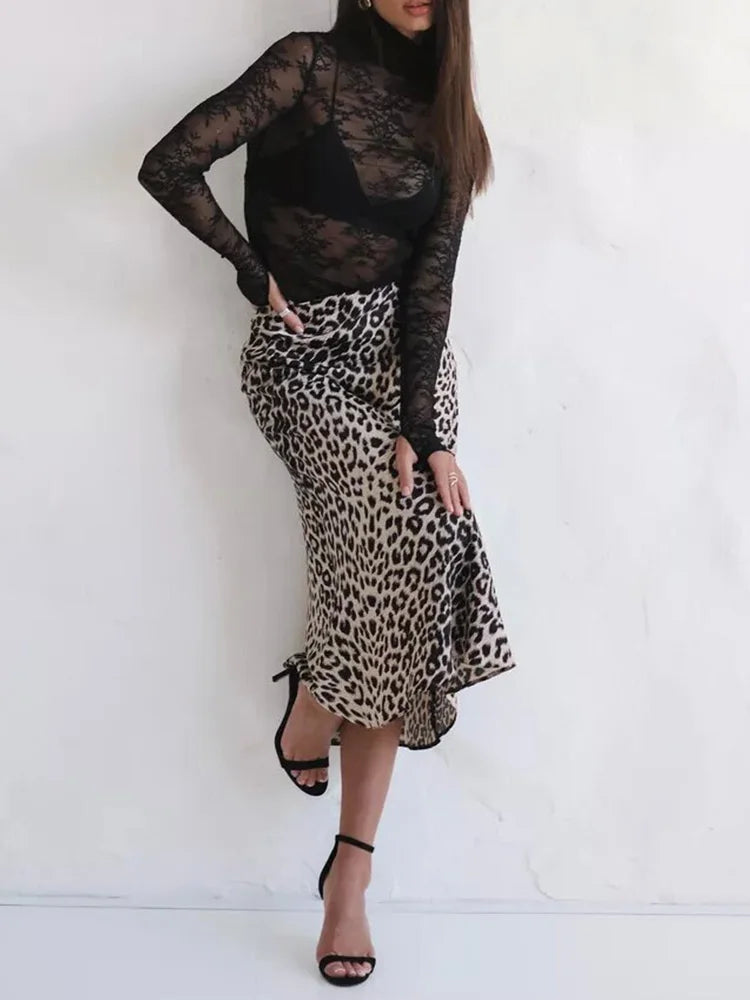 vzyzv -  Satin Skirts for Women Korean Fashion French Style Casual Skirts Zipper Leopard Printc Midi 2024 New Spring Summer Skirts