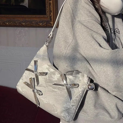 vzyzv  -  Korean Fashion Sweet Bow Underarm Bags Women Silver Commuter Shoulder Crossbody Bag