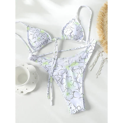 TAVIMART  -  2024 Swimsuit Bikini Sets Print Bikinis Brazilian Biquinis String Women Swimwear Bandage Bathing Suit Sexy Beachwear