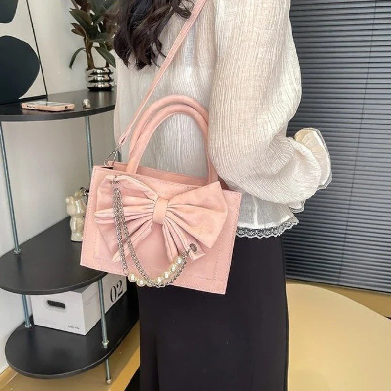 vzyzv  -  Korean Elegant Pearl Chain Bow Women's Handbags Sweet Y2k Aesthetic Office Lady Shoulder Bag Fashion Fairy Chic Crossbody Bags