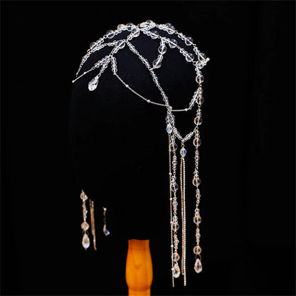 vzyzv  -  Korean Style Bride Crystal Tassel Fairy Hair Accessories Exquisite Handmade Beaded Eyebrow Center Pendant Chain Wedding Headwear