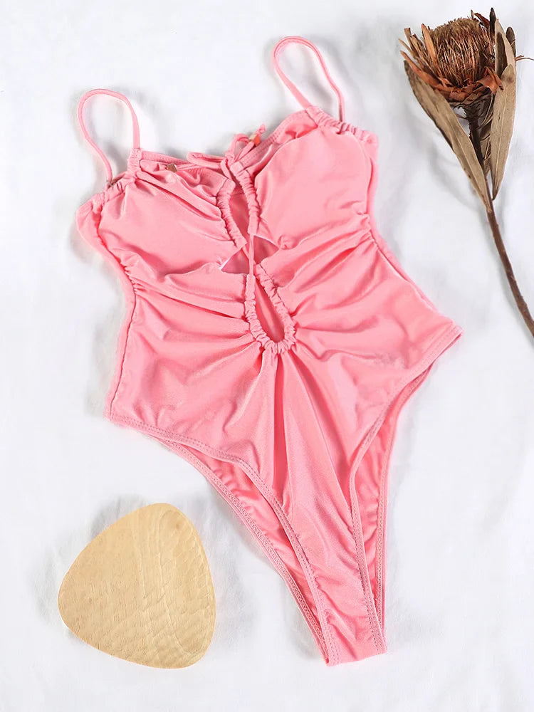 vzyzv -  Sexy One Piece Suits String Swimsuit Women 2024 Hollow Out Swimwear Bandage Bathing Suit Pink Monokini High Cut Beachwear Summer