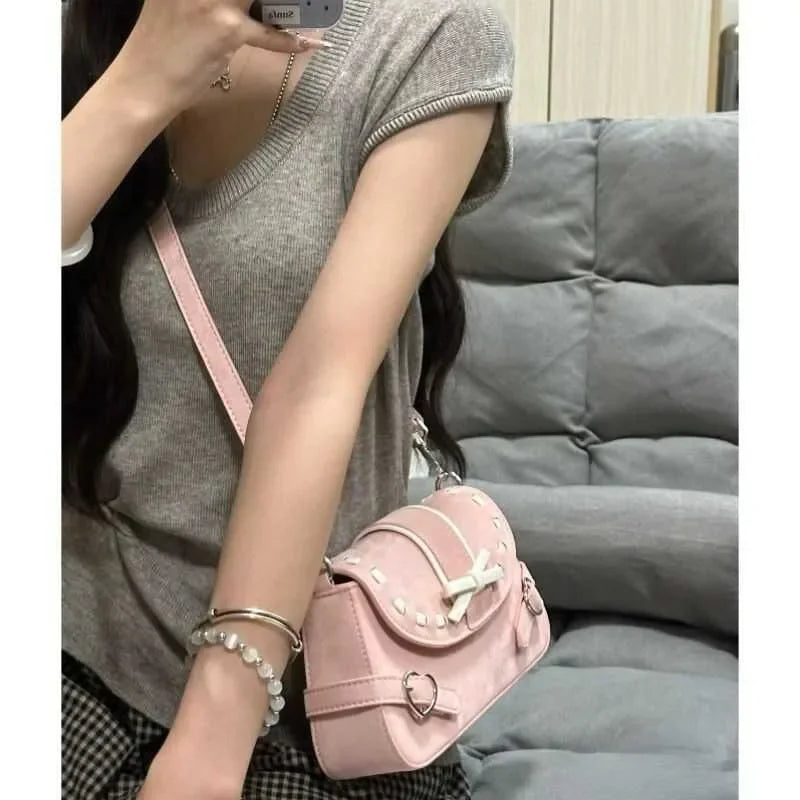 vzyzv  -  Pink Y2k Womens Shoulder Bag Elegant Fashion Casual Bow Sweet Handbags Exquisite Literary Korean Style New Aesthetic Bag