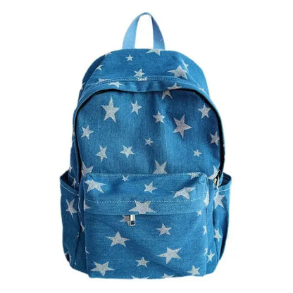 vzyzv  -  Y2k Star Print Aesthetic Denim Backpacks Korean Vintage High-capacity Fashion Students Schoolbags Casual Trendy Unisex Mochilas