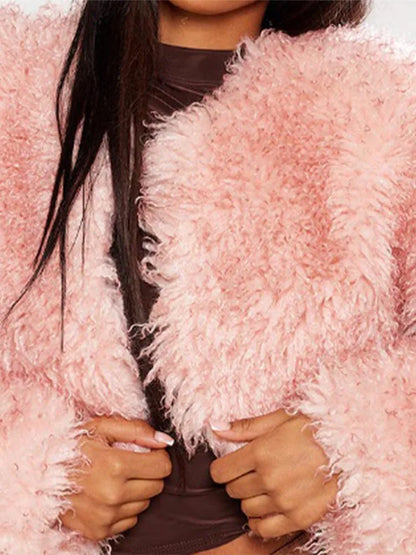 vzyzv  -  Fashion Oversized Pink Fluffy Faux Fur Coat For Women Casual Lapel Long Sleeved Thicken Plush Coats Ladies High Streetwear