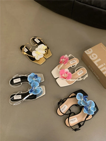 vzyzv  -  Summer New Sweet Flower Elegant Sexy Sandals Flat Fashion Slippers Design Women's Shoes Luxury Sandals Women Designers