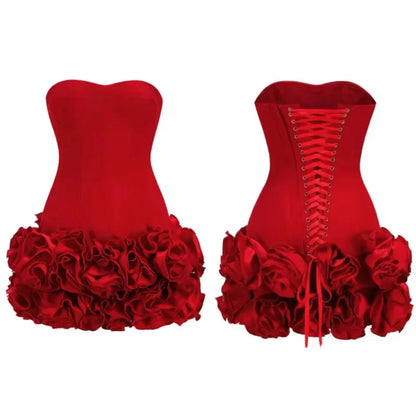 vzyzv  -  Luxury Christmas Dress Sexy Strapless Backless Red Structured Floral Embellished Mini Dresses Woman Bodycon Cocktail Party Gowns