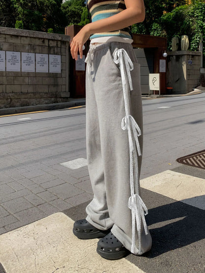 vzyzv  -  Casual Lace Patchwork Sweatpants Harajuku Wide Leg Gray Pants Y2k Streetwear Solid Trousers Korean Loose Ckothing 2024