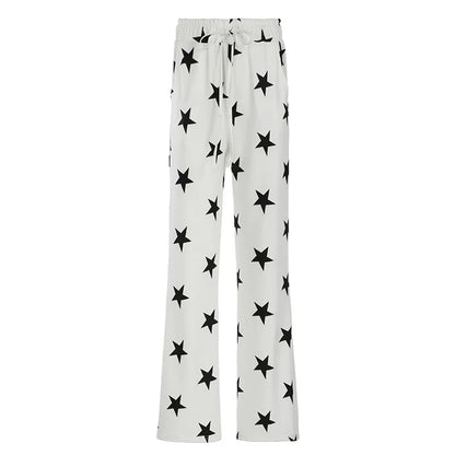 vzyzv  -  Stars Printed Loose Micro Flare Pants Women American Casual Contrasting Trousers Fashion Leisure Clothing For Female