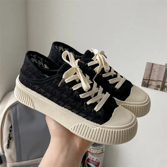 vzyzv  -  Black Autumn Fashion Women's Shoes Trend Cute Chunky Casual Woman Shoe Flat Low Spring Comfortable and Elegant Canvas Hit