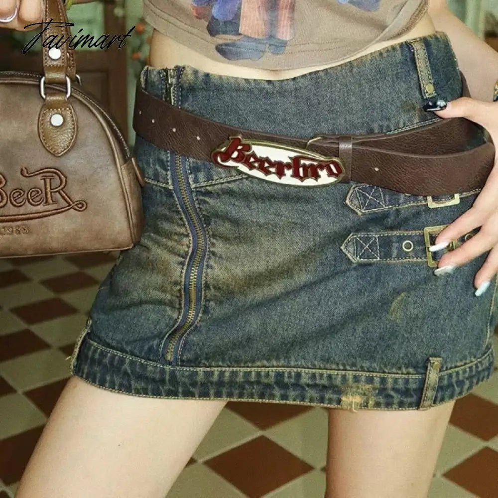 American vintage high street hot girl denim skirts for women y2k baggy summer new design sense bag hip skirts women trend