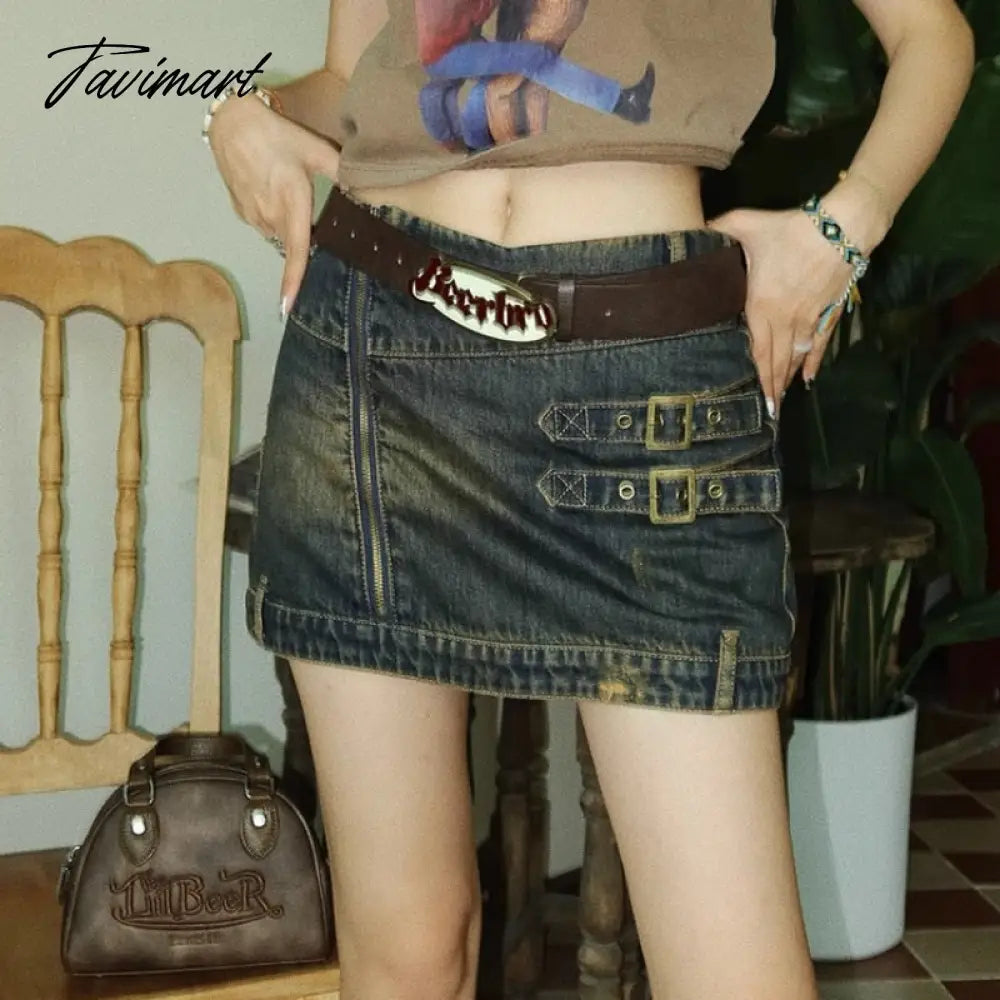 American vintage high street hot girl denim skirts for women y2k baggy summer new design sense bag hip skirts women trend