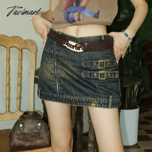American vintage high street hot girl denim skirts for women y2k baggy summer new design sense bag hip skirts women trend