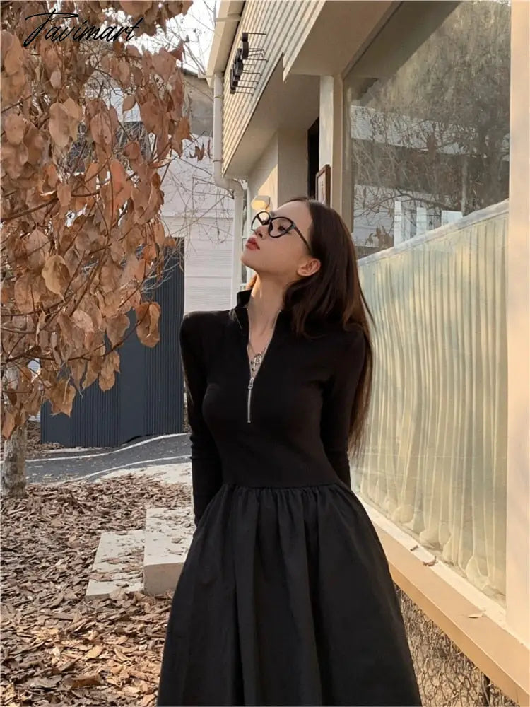 Autumn New Women Elegant Midi A Line Boho White Black Shirt Dress Female Vestdios Casual Lady One Piece Fashion Robe Clothes