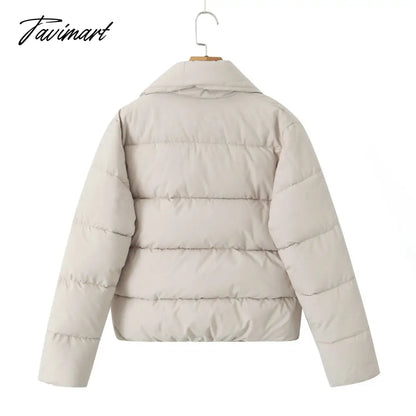 Autumn Women Beige Winter Outerwear Long Sleeve Side Zipper Casual Warm Padded Jacket Coat