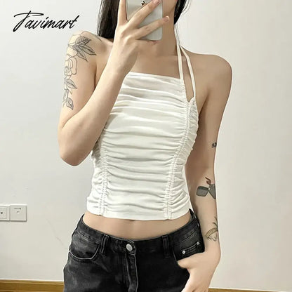 Camisoles Sexy Cami Tops Women Casual All-match New Sleeveless Crop Top Shirring Design Korean Fashion Cropped Clothes