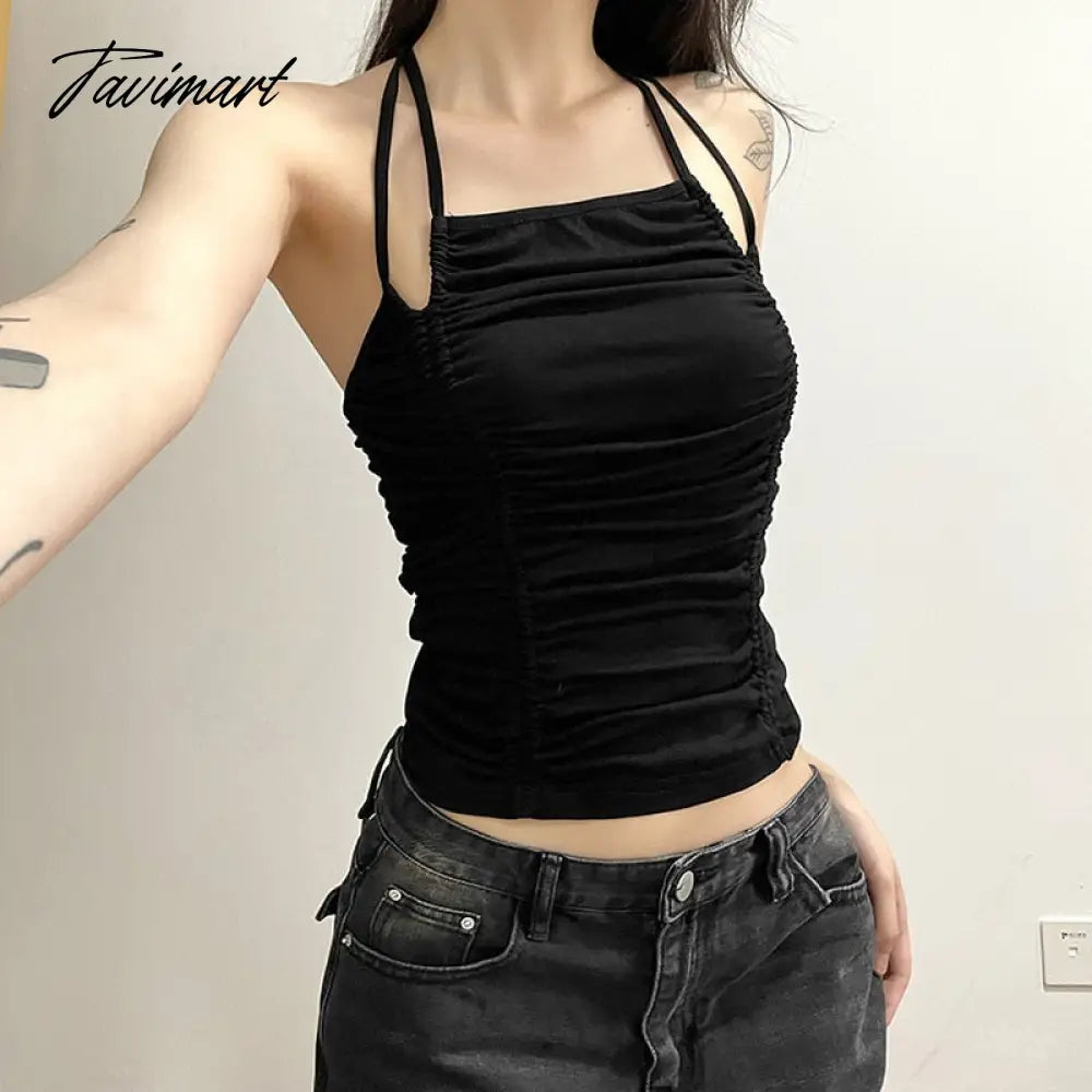 Camisoles Sexy Cami Tops Women Casual All-match New Sleeveless Crop Top Shirring Design Korean Fashion Cropped Clothes