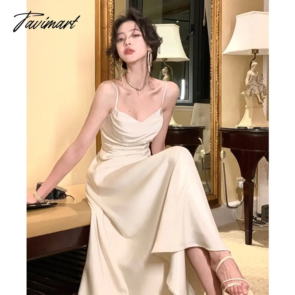 French Style Women Midi Dresses Summer Spaghetti Strap Elegant Party Female Clothes Wedding Bridesmaid Black Satin Dress