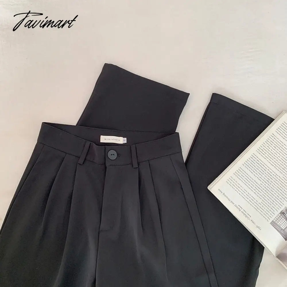 High Waist Women Suit Pants Fall Straight Office Ladies Korean Fashion Trousers Casual Button Loose Female Black Pants New