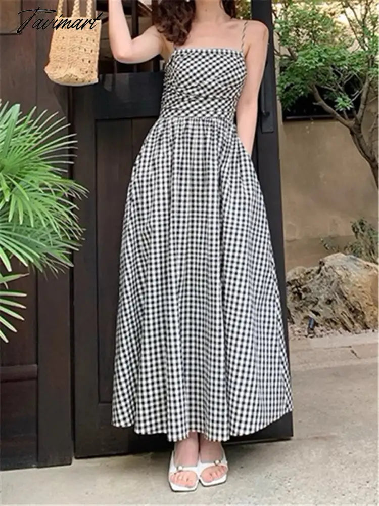 Plaid Dress Women French Elegant Summer New Fashion Evening Party Ladies Vestidos Vintage Slim Midi Dresses Female Clothes