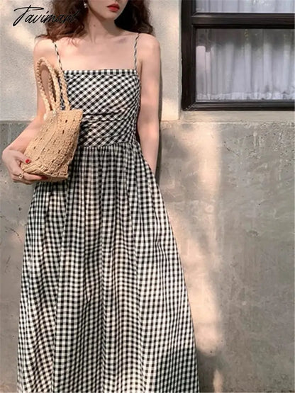 Plaid Dress Women French Elegant Summer New Fashion Evening Party Ladies Vestidos Vintage Slim Midi Dresses Female Clothes