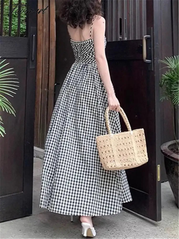 Plaid Dress Women French Elegant Summer New Fashion Evening Party Ladies Vestidos Vintage Slim Midi Dresses Female Clothes