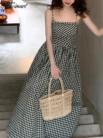 Plaid Dress Women French Elegant Summer New Fashion Evening Party Ladies Vestidos Vintage Slim Midi Dresses Female Clothes