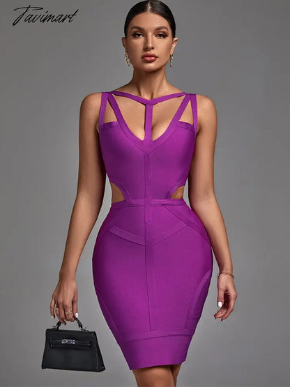 Purple Bandage Dress New Women's Bodycon Dress Elegant Sexy Strappy Evening Club Party Dress High Quality Summer Outfits