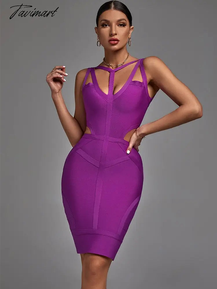 Purple Bandage Dress New Women's Bodycon Dress Elegant Sexy Strappy Evening Club Party Dress High Quality Summer Outfits