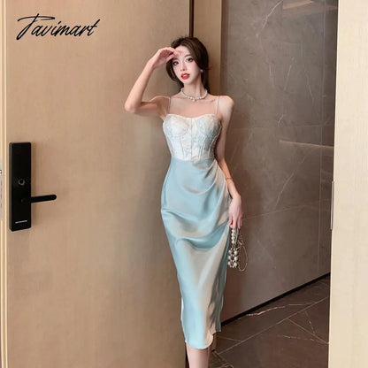 Sexy Backless Midi Dresses for Women Summer Elegant Party Prom Suspender Female Clothes Vestidos Satin Embroidery Evening Dress