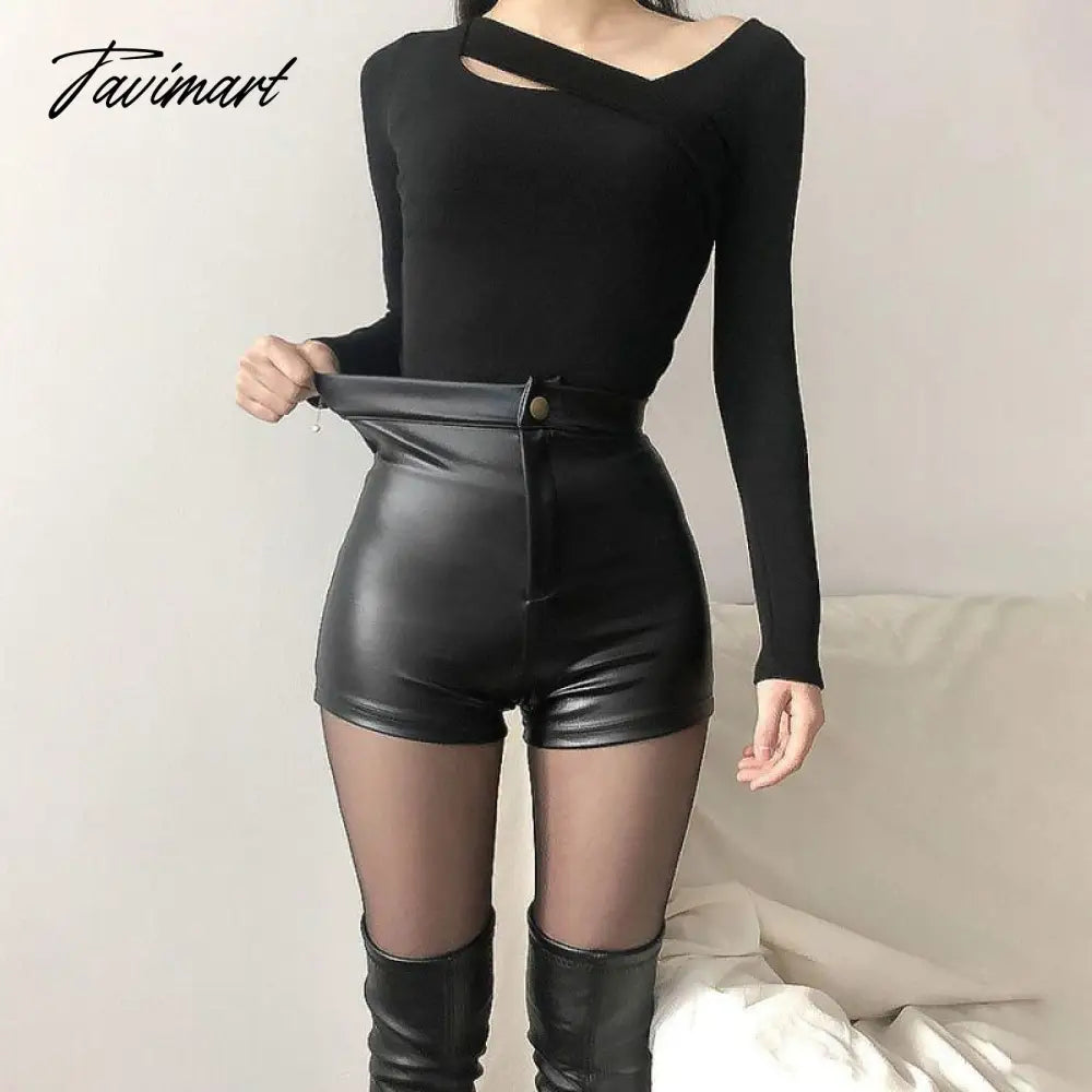 Sexy Black PU Fashion Casual Summer Shorts Women Clothing Faux Leather Goth High Waisted Womens Shorts Y2k Hot Woman Short Pants