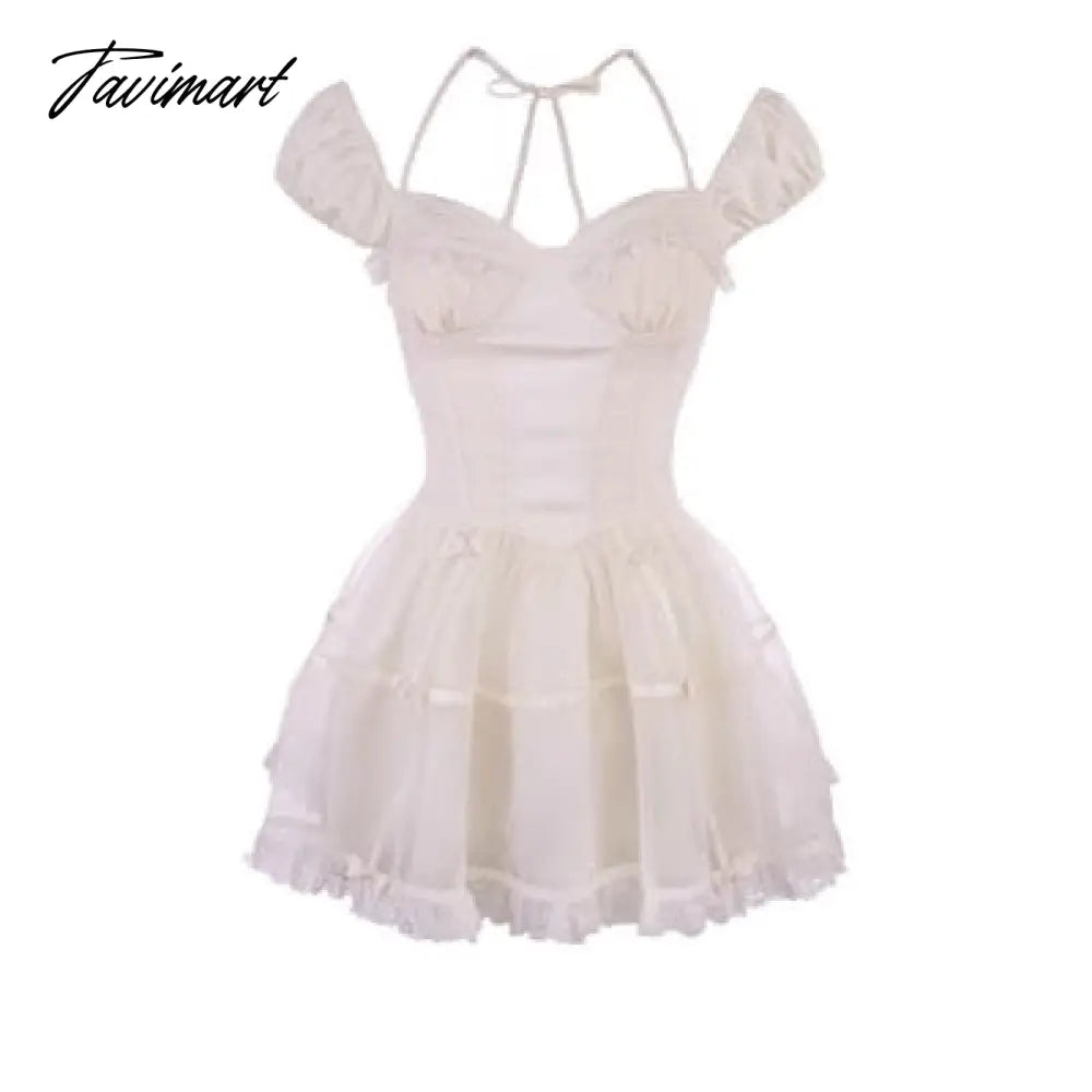 Spring Elegant Midi Dress Women Casual Lace One Piece Dress Korean Sweet Dress Party Puff  Sleeve