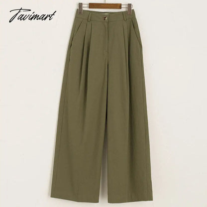 Tavimart 100% Cotton Straight Pants Women Autumn And Winter Korean Simple High Waist Casual Steetwear Wide Leg Pants Trousers For Female