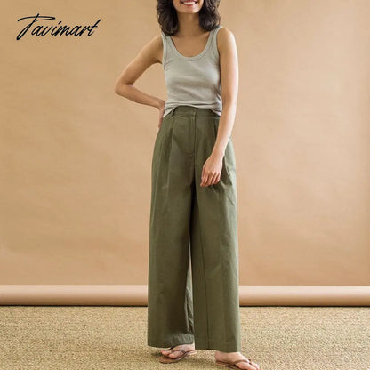 Tavimart 100% Cotton Straight Pants Women Autumn And Winter Korean Simple High Waist Casual Steetwear Wide Leg Pants Trousers For Female