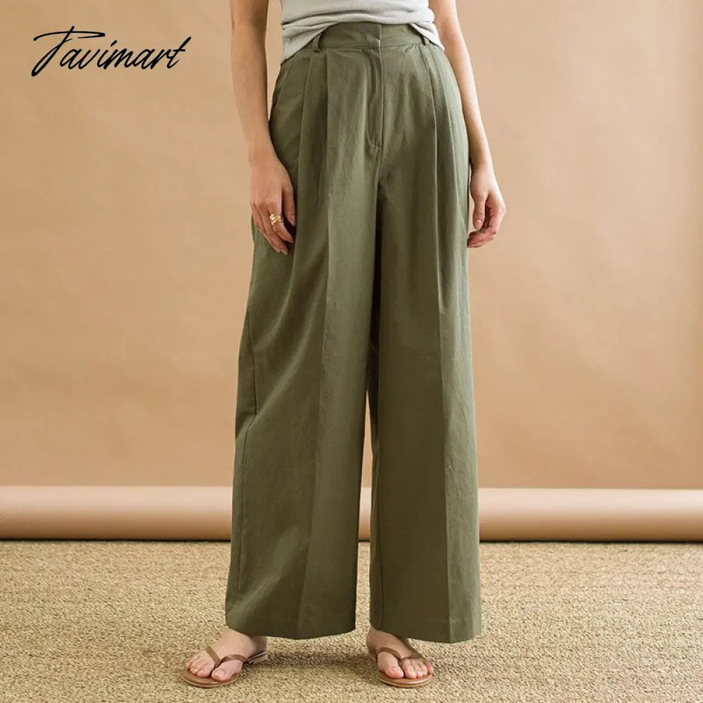 Tavimart 100% Cotton Straight Pants Women Autumn And Winter Korean Simple High Waist Casual Steetwear Wide Leg Pants Trousers For Female